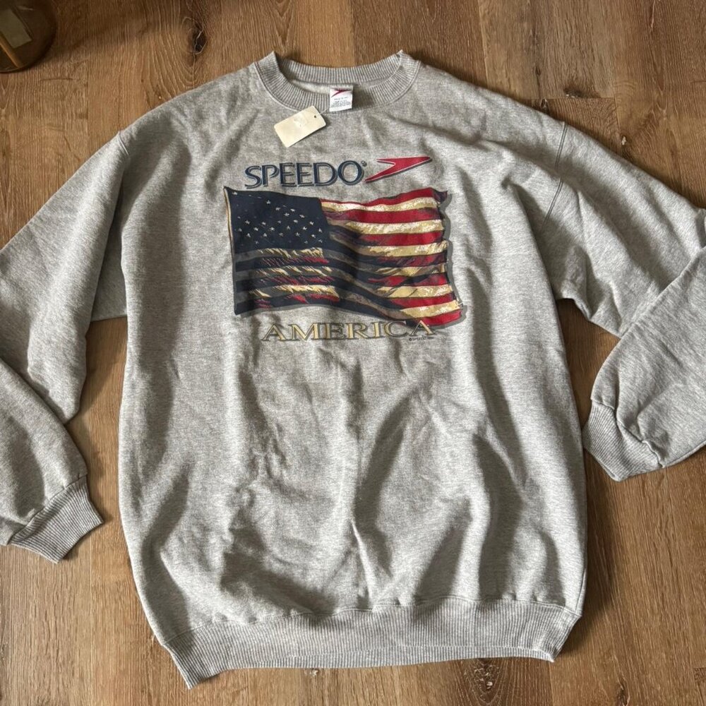 NWT Vintage Y2K Speedo America American Flag‎ Men’s Crewneck Sweatshirt size L